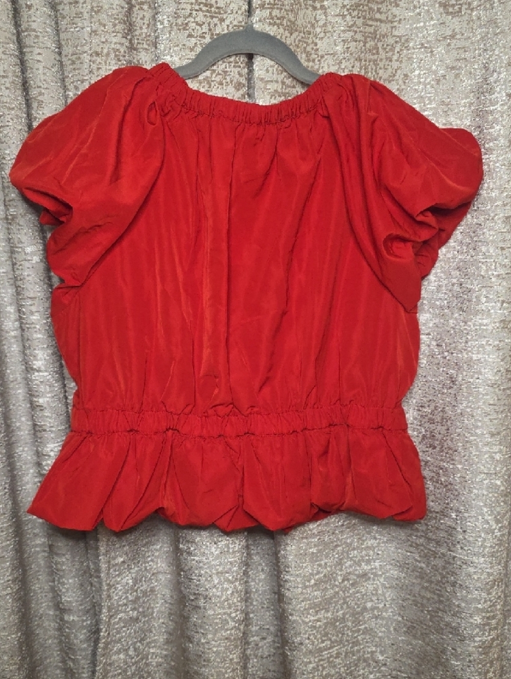 LOFT Red Puff-Sleeve V-Neck Top with Black Velvet Tie - Picture 6 of 6